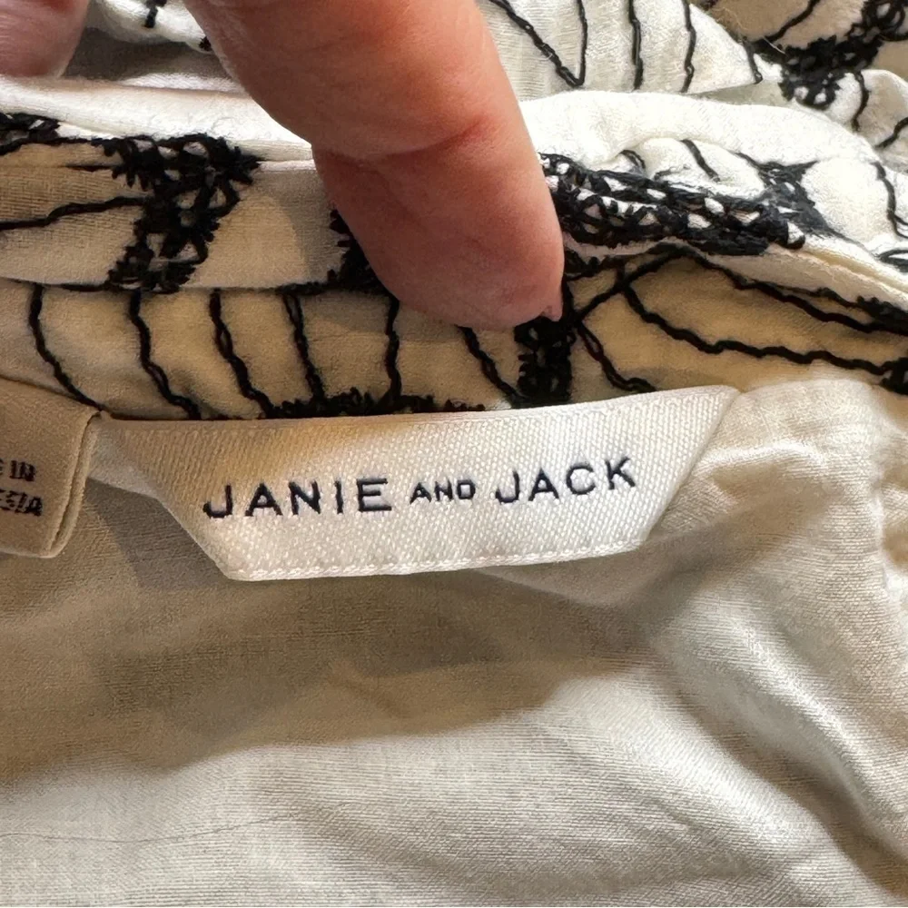 Janie and Jack Girls Dress Size 8 Black White Embroidered Eyelet Tie Strap Cotto